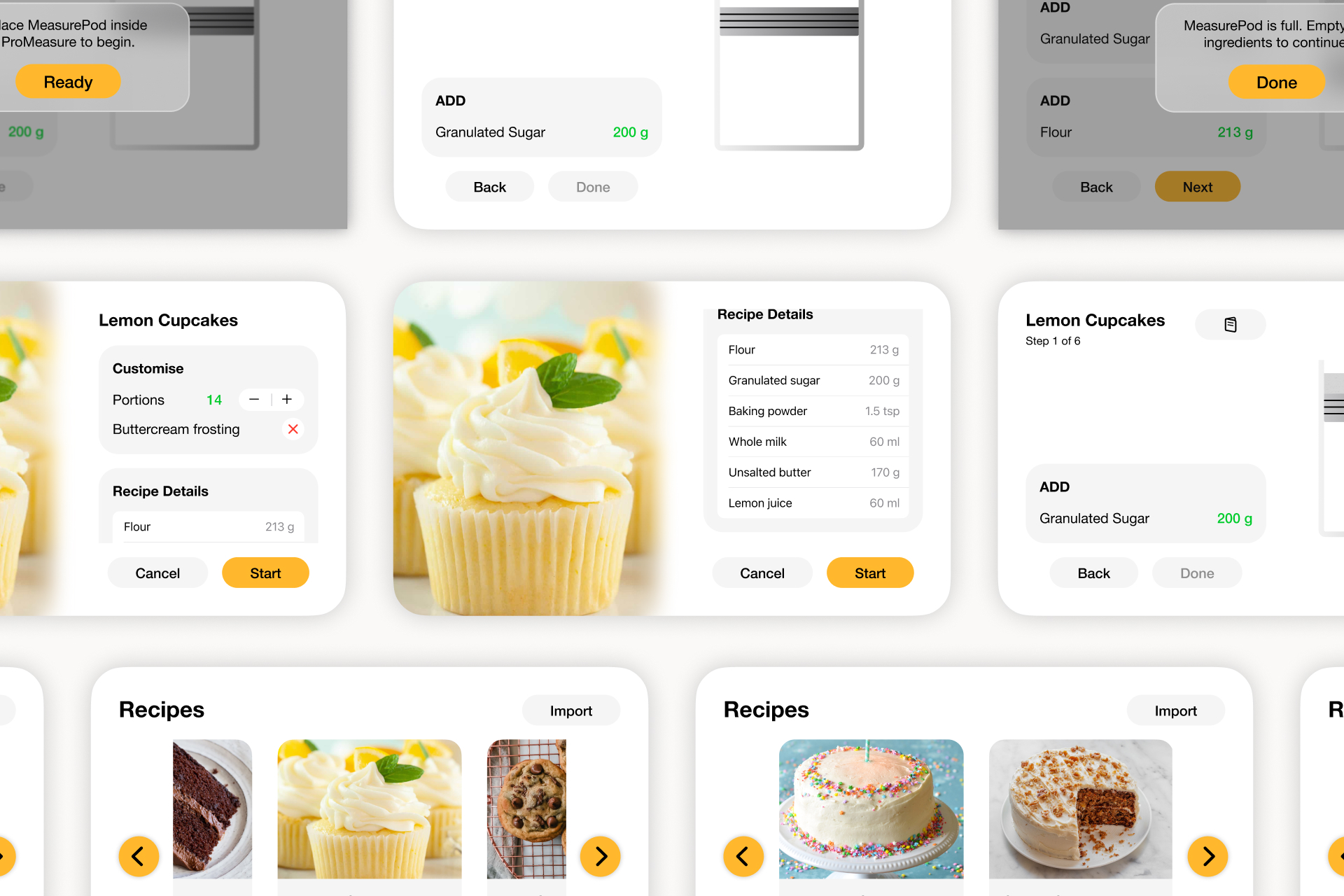 ProMeasure product interface design showing measurement workflow screens
